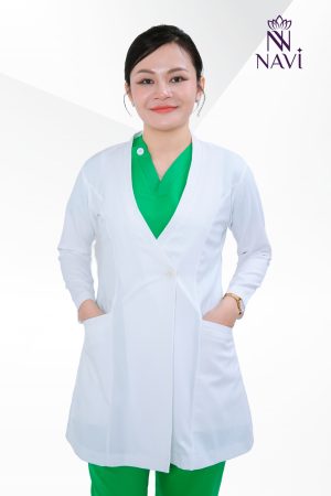 Áo blouse nữ dáng dài Navi thiết kế cổ vest, tay dài lịch sự