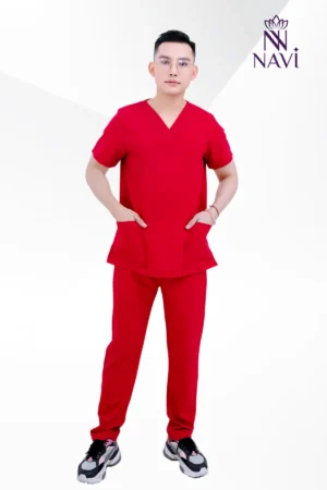 Áo scrubs nam NAVI tay ngắn màu đỏ Ruby