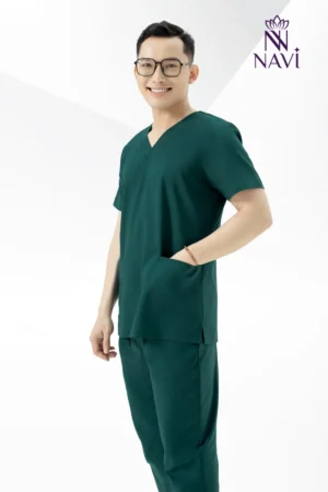 Bộ scrubs nam màu xanh hiện đại, phù hợp bệnh viện, phòng khám NAVI