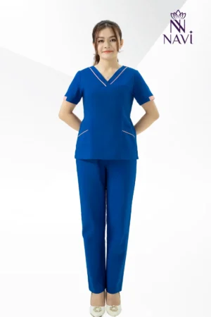 Bộ scrubs nữ màu xanh dương phối viền đẹp mắt NAVI