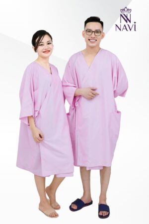 Áo bệnh nhân navi màu hồng