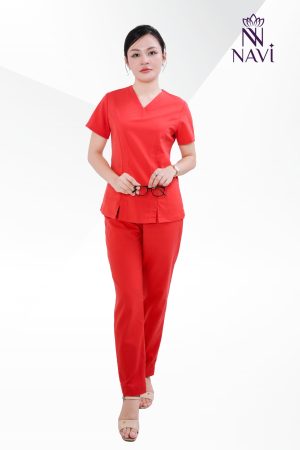 Bộ scrubs nữ Navi màu đỏ, thiết kế tối ưu cho môi trường y tế