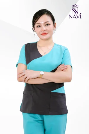Bộ scrubs nữ phối màu NAVI phù hợp định vị thương hiệu