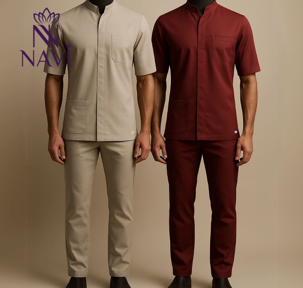 Cổ trụ cho đồng phục spa nam là một điểm nhấn thú vị cho phái mạnh