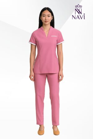 Bộ scrubs nữ màu rose phối viền NAVI