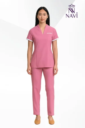 Bộ scrubs nữ màu rose phối viền NAVI