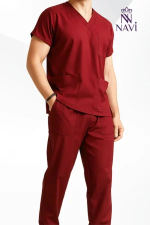 Bộ scrubs nam màu đỏ đô NAVI