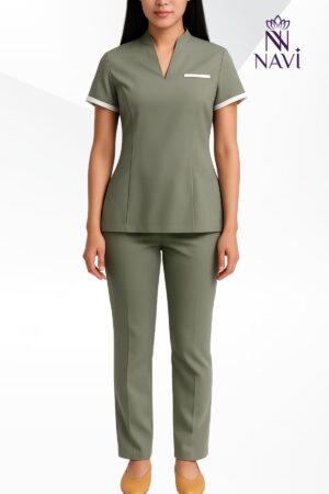 Bộ scrubs nữ olive phối viền mang đến sự thoải mái và tinh tế cho người mặc