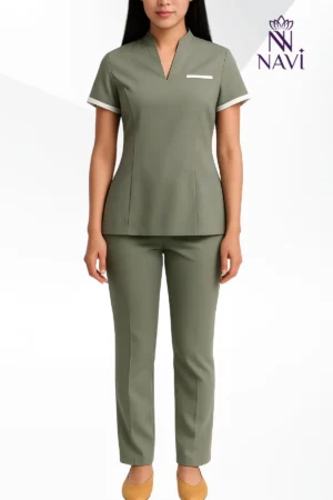 Bộ scrubs nữ olive phối viền mang đến sự thoải mái và tinh tế cho người mặc