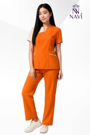 Bộ scrubs nữ orange phối viền NAVI làm nổi bật sự cá tính, tươi mới
