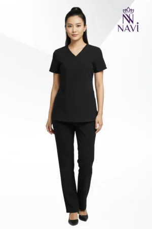 Bộ scrubs đen cổ tim đắp chéo NAVI