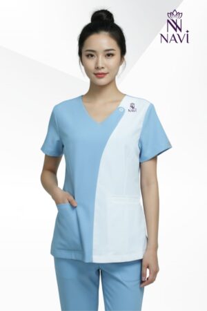 Bộ scrubs màu xanh phối nút cổ NAVI
