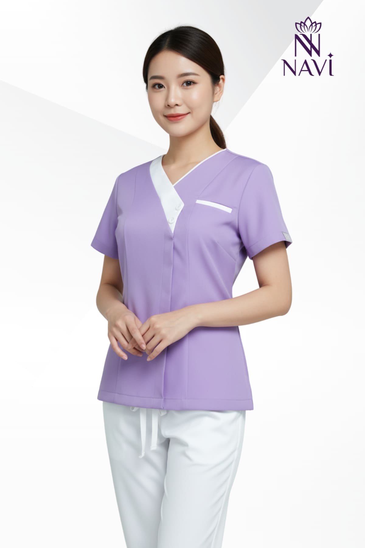 bo-scrubs-tim-phoi-vien-navi Bộ scrubs tím phối viền cổ tim dành cho y tá, bác sĩ, kỹ thuật viên