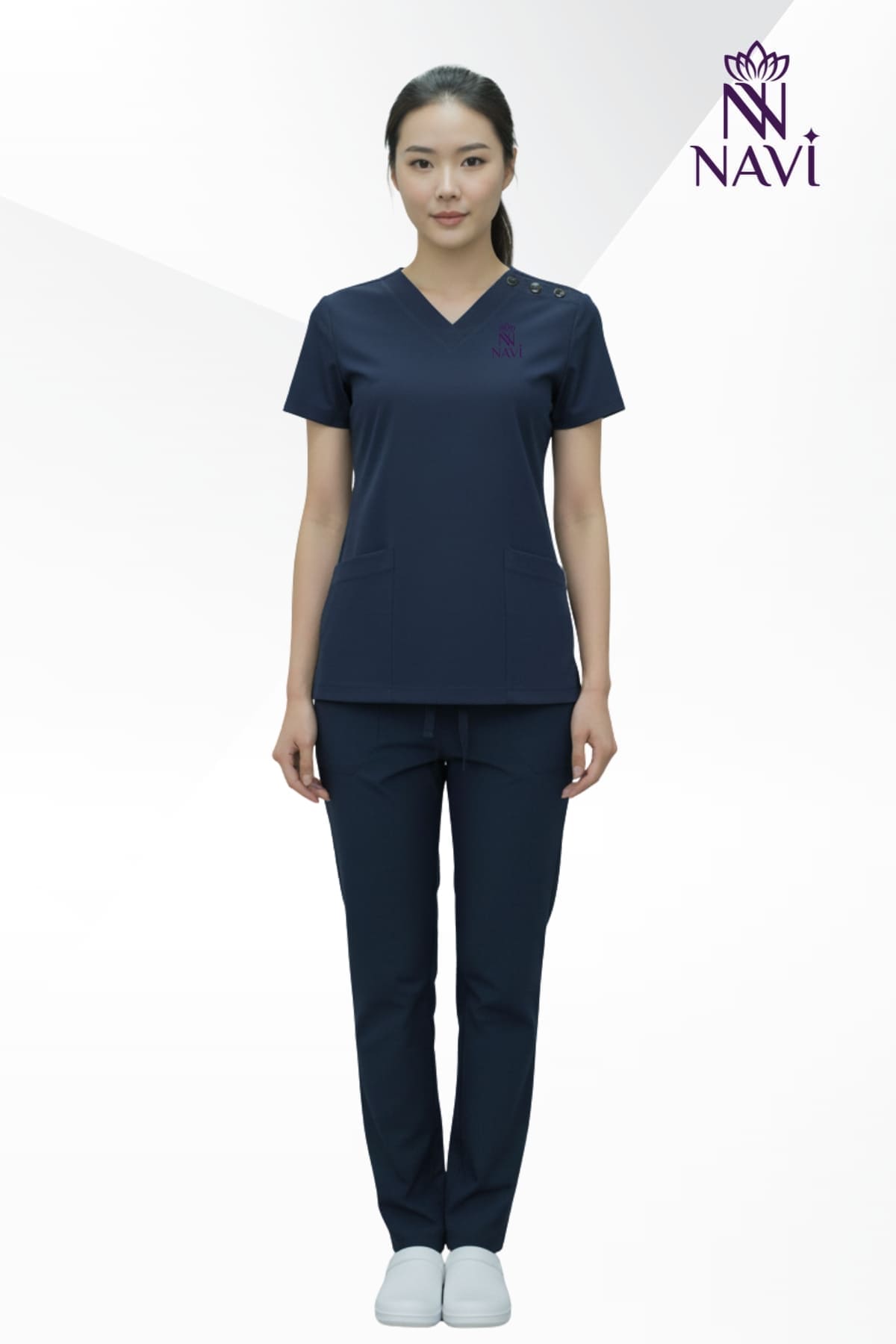 bo-scrubs-nu-xanh-navy-gai-nut-navi Bộ scrubs nữ xanh Navy gài nút thiết kế đơn giản, tinh tế