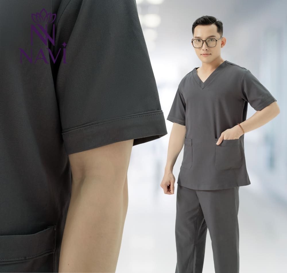 Scrubs bệnh viện đặc trưng có cổ tim, độ thoải mái cao