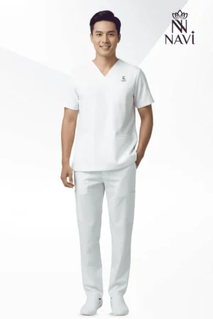 Bộ scrubs nam màu trắng cao cấp NAVI