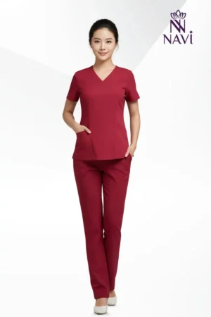 Bộ scrubs nữ màu đỏ đô NAVI