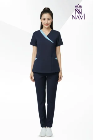 Bộ scrubs xanh cổ chéo phối viền NAVI