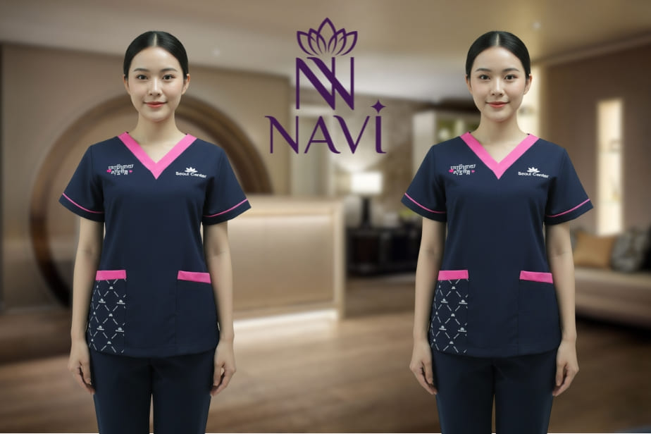 Dự án đồng phục scrubs màu xanh phối viền đẹp NAVI