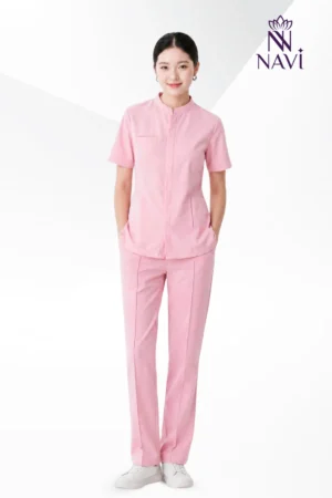 Bộ scrubs nữ màu hồng baby phù hợp phòng khám, spa, clinic