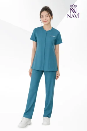 Bộ đồng phục scrubs nữ cổ tròn màu xanh steal
